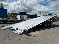 Anhänger Autotransporter Balhanger 3500kg Tridem 3 Achser TrimaxLift Kipper Hydraulikpumpe mit 2 Zylinder 5,50 meter 3,5t Transporter ALU-Boden LED